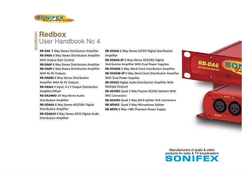 Page 1 de la notice Manuel utilisateur Sonifex Redbox RB-DDA22