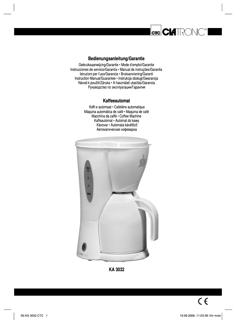 Page 1 de la notice Manuel utilisateur Clatronic KA 3032