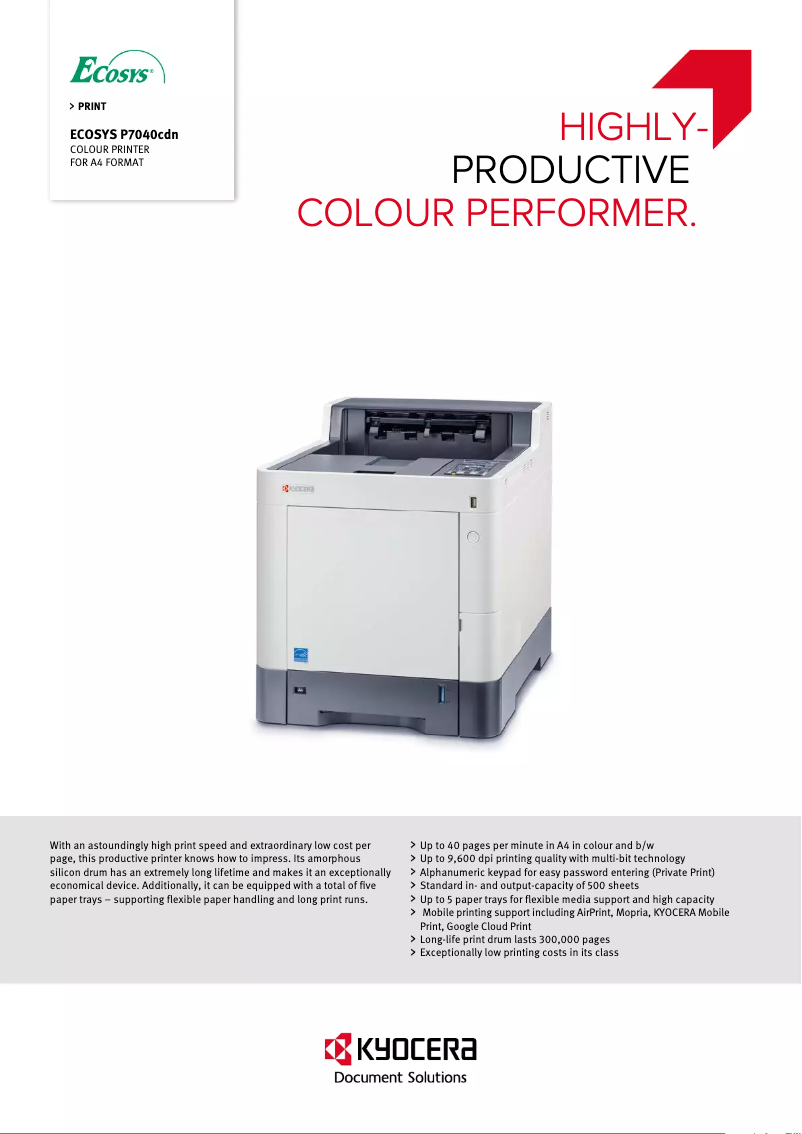 Image de la première page du manuel de l'appareil ECOSYS P7040cdn