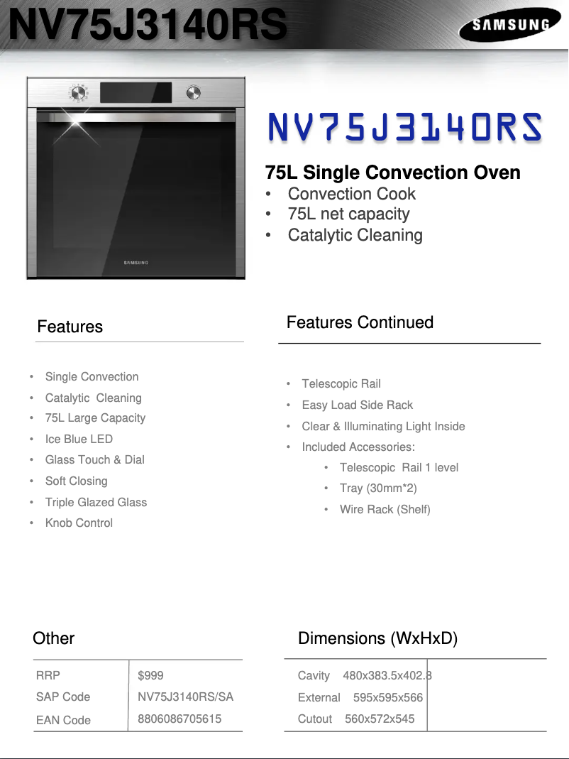 Page n°1 - Fiche technique Samsung NV75J3140RS