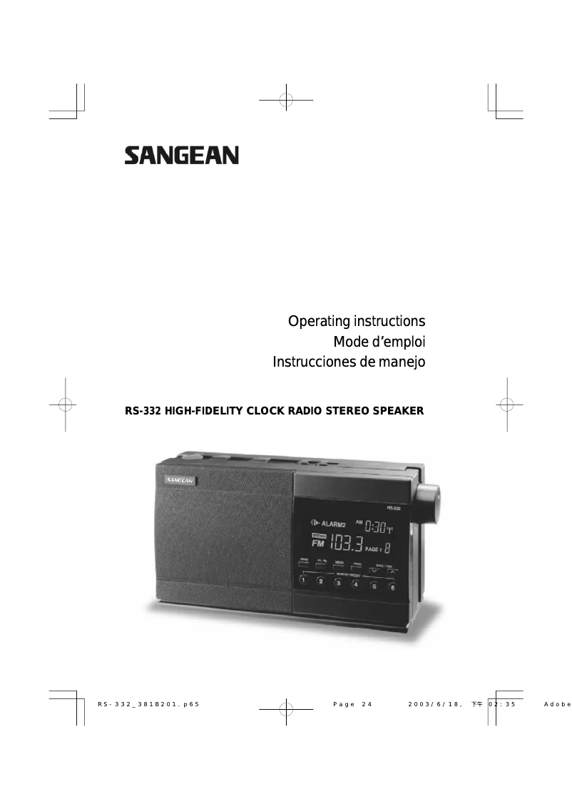 Page n°1 - Manuel utilisateur Sangean RS-332
