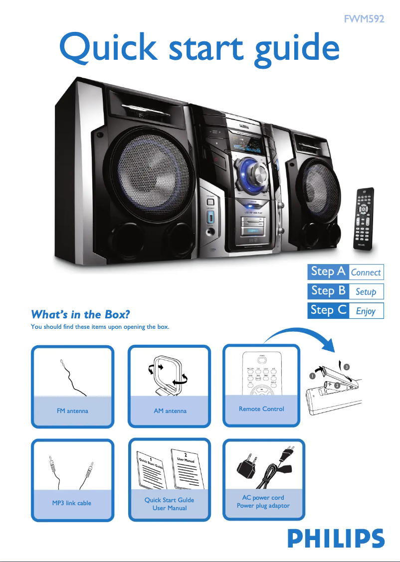 Page 1 de la notice Guide de démarrage rapide Philips FWM592