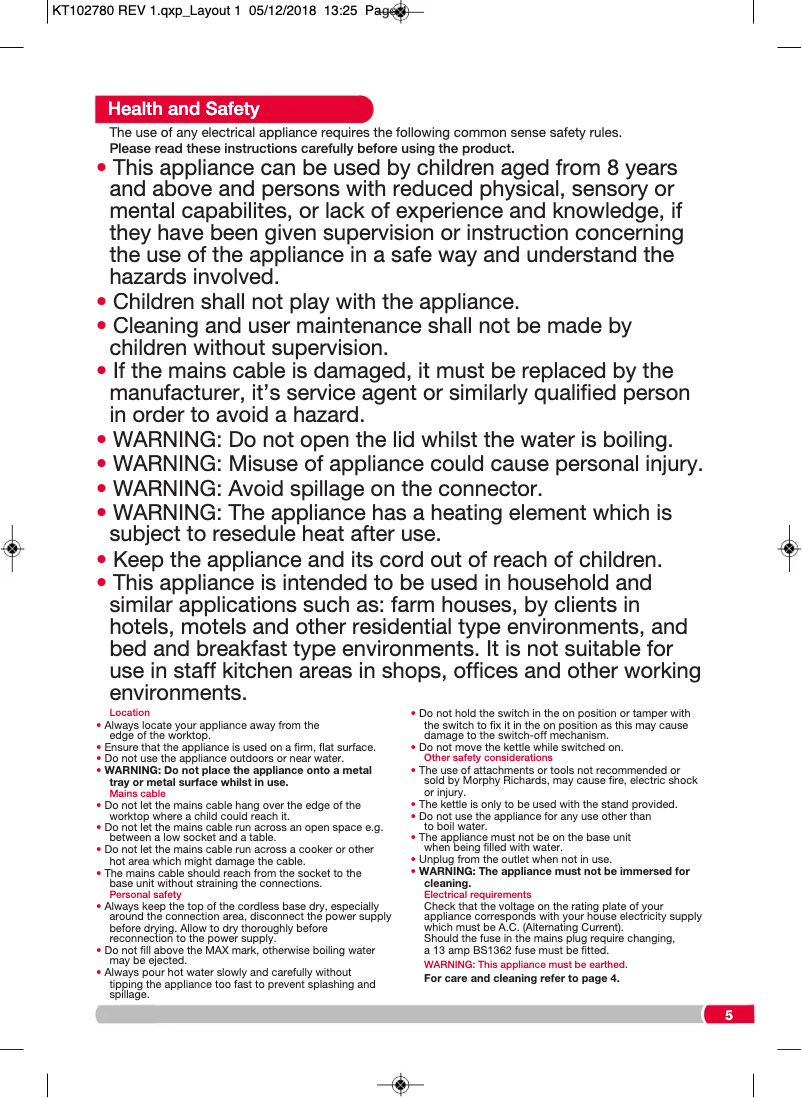 Page 1 de la notice Manuel utilisateur Morphy Richards 102782