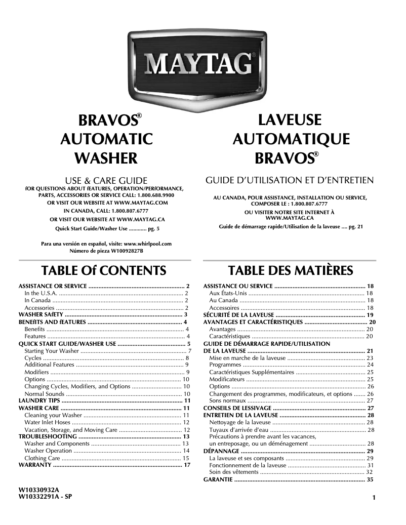 Image de la première page du manuel de l'appareil Bravos MVWB300WQ