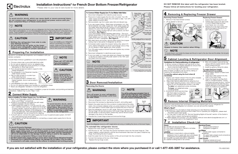 Page 1 de la notice Guide d'installation Electrolux EW23BC87SS