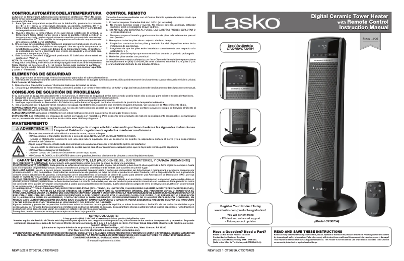 Page 1 de la notice Manuel utilisateur Lasko CT30750