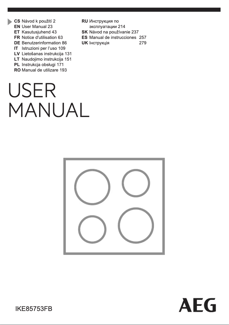 Page 1 de la notice Manuel utilisateur AEG IKE85753FB