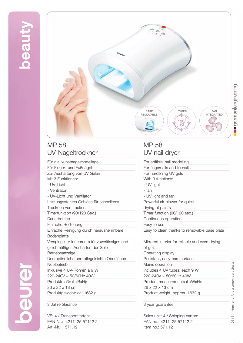 Page n°1 - Fiche technique Beurer MP 58