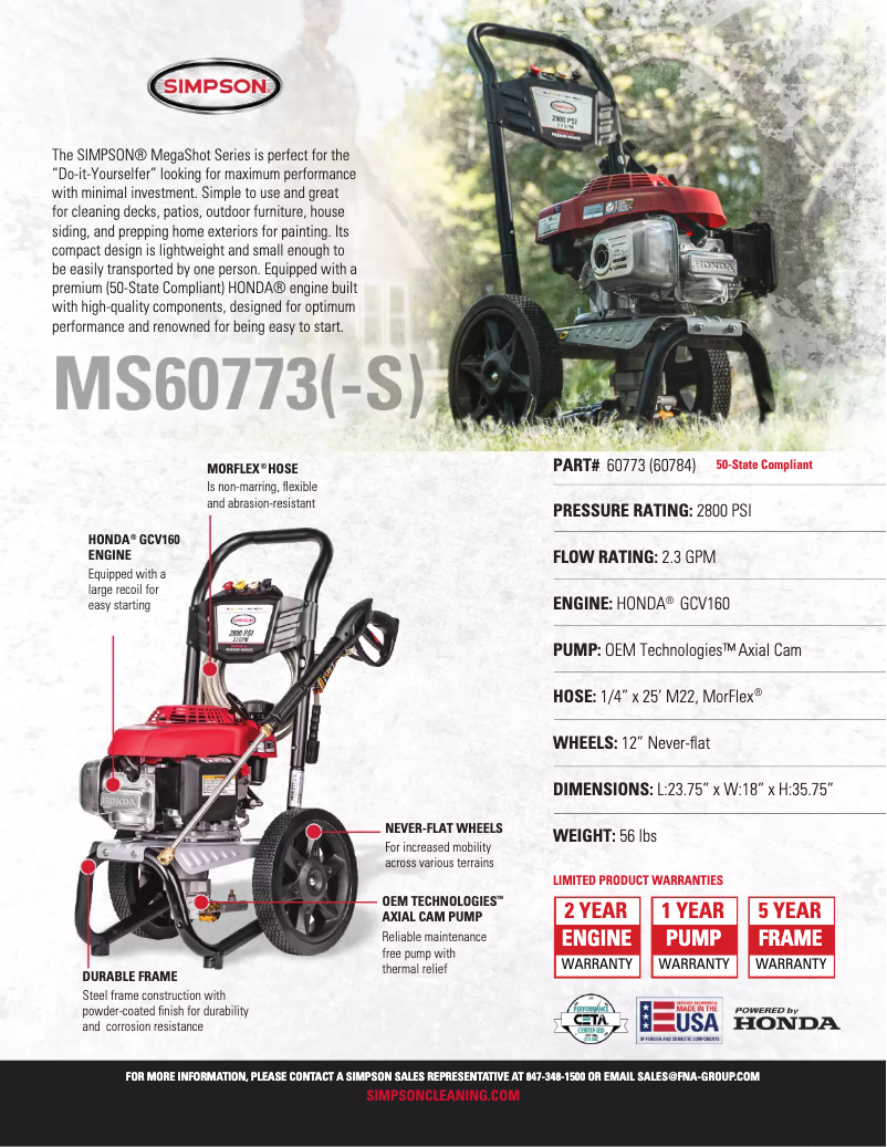 Page n°1 - Fiche technique Simpson Megashot MS60773-S