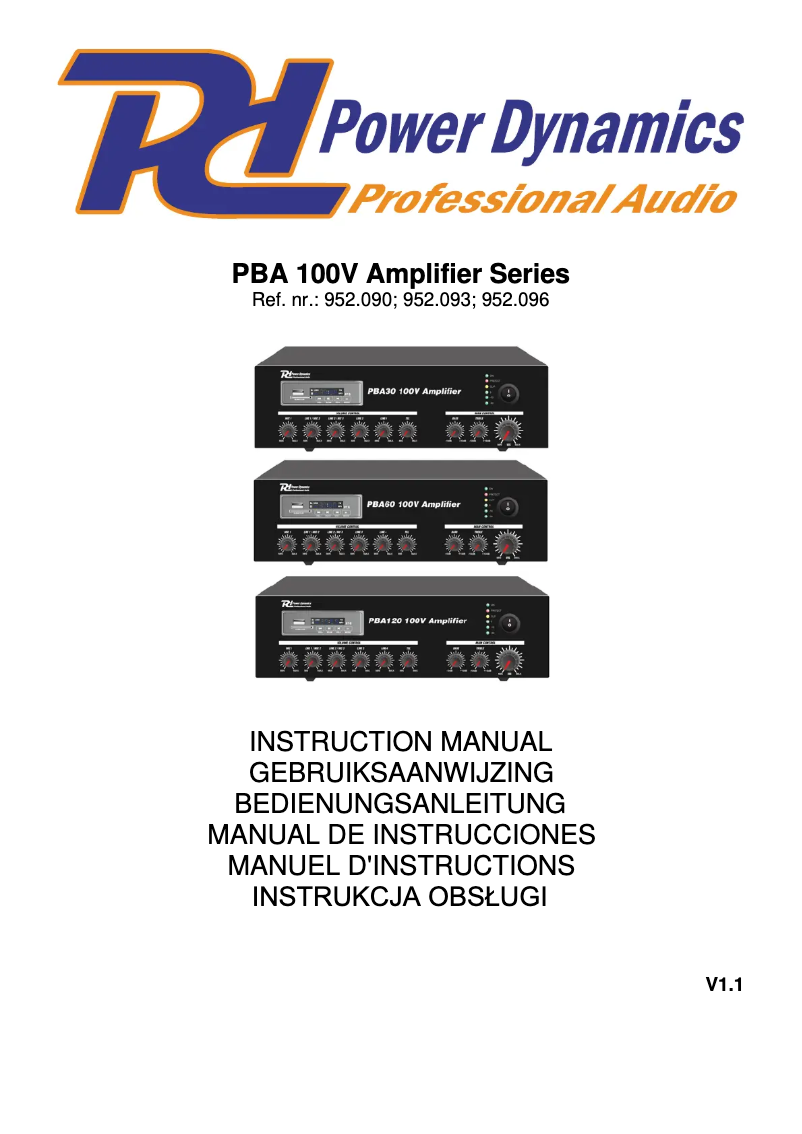 Page n°1 - Manuel utilisateur Power Dynamics PBA30 100V