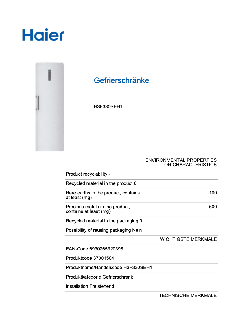 Image de la première page du manuel de l'appareil H3F330SEH1