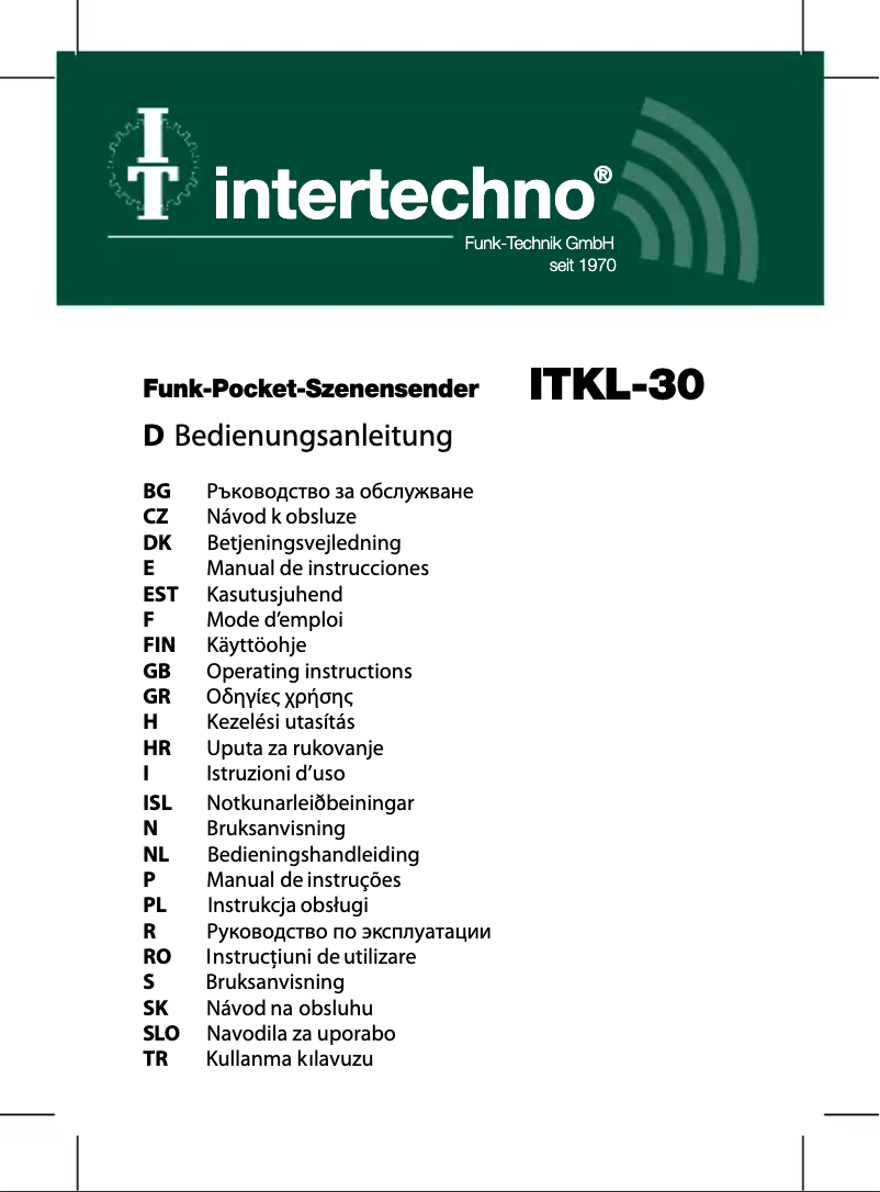 Page n°1 - Manuel utilisateur Intertechno ITKL-30