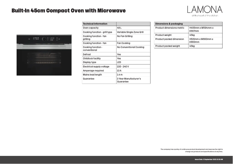 Page n°1 - Fiche technique Lamona LAM7004
