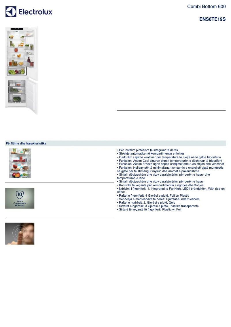 Page n°1 - Fiche technique Electrolux ENS6TE19S
