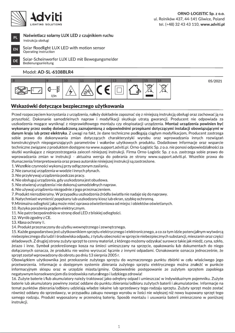 Page n°1 - Manuel utilisateur Adviti AD-SL-6108BLR4