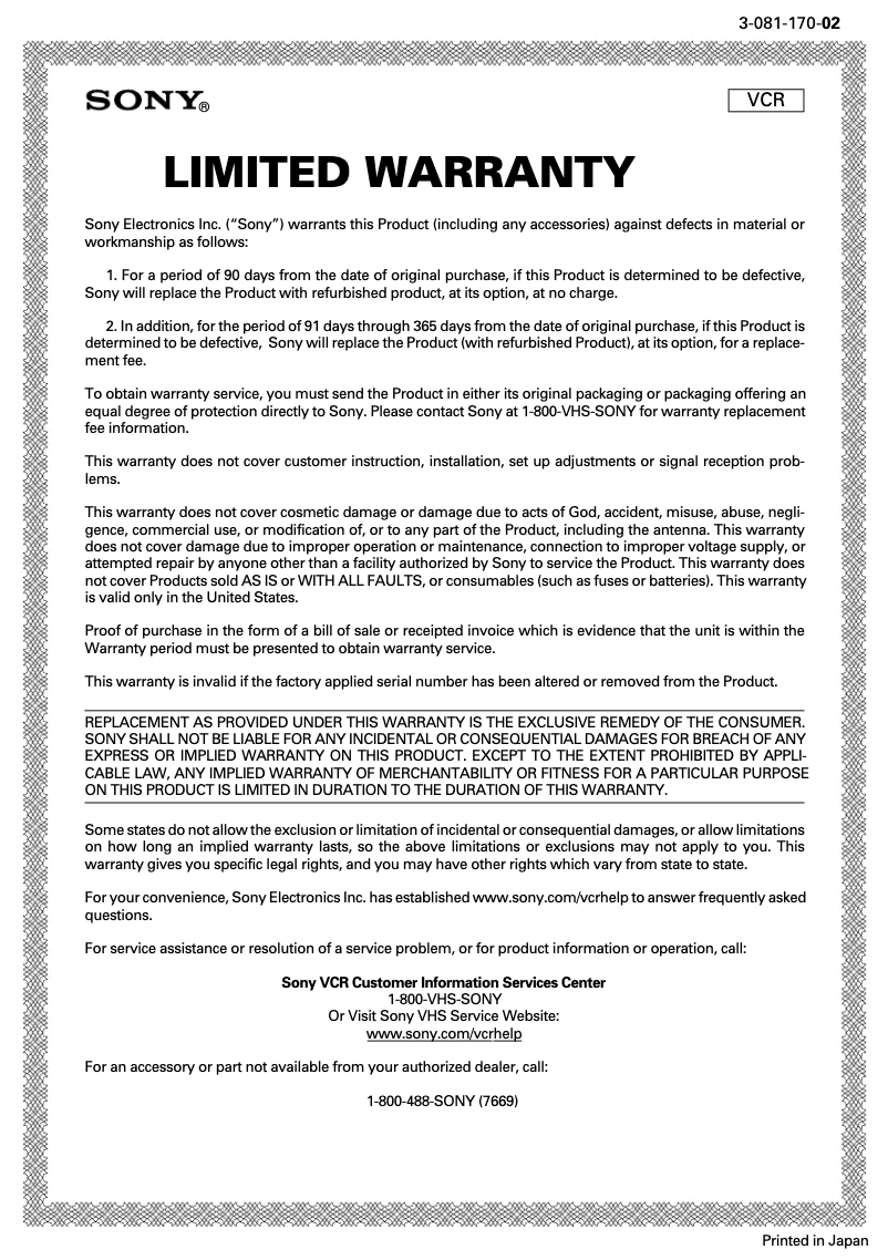 Page n°1 - Mode d'emploi Sony SLV-799HF