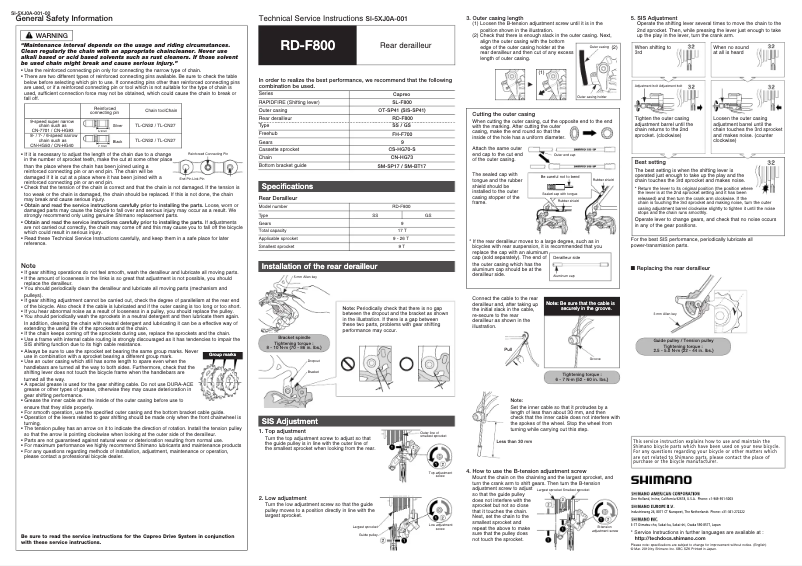 Page 1 de la notice Manuel utilisateur Shimano RD-F800-GS