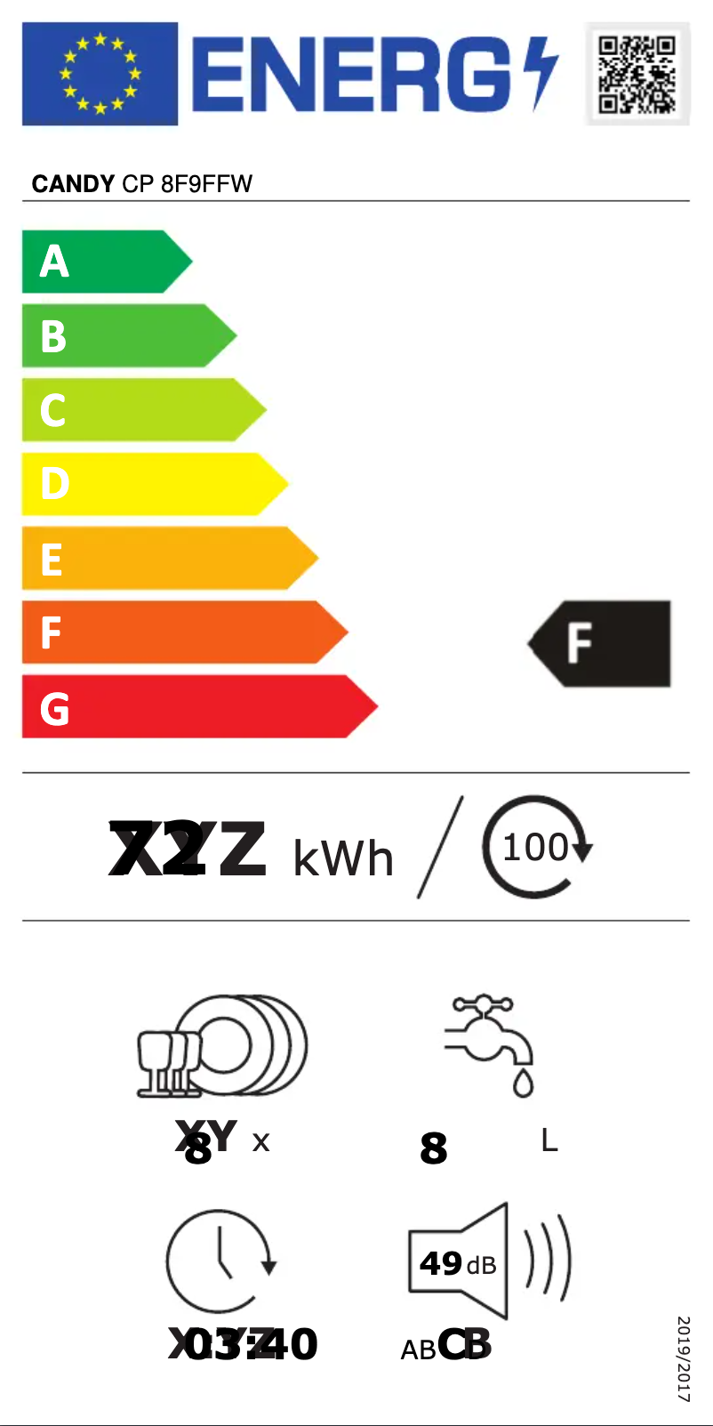 Page 1 de la notice Label énergétique Candy CP 8F9FFW