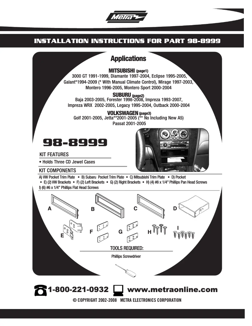 Página 1 del manual Guía de instalación Metra 98-8999