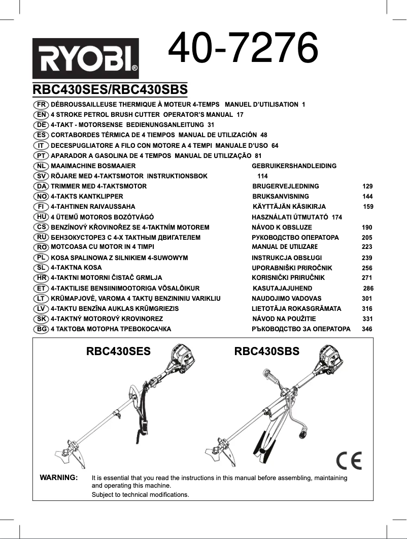 Page 1 of the manual User Manual RYOBI RBC430SBS