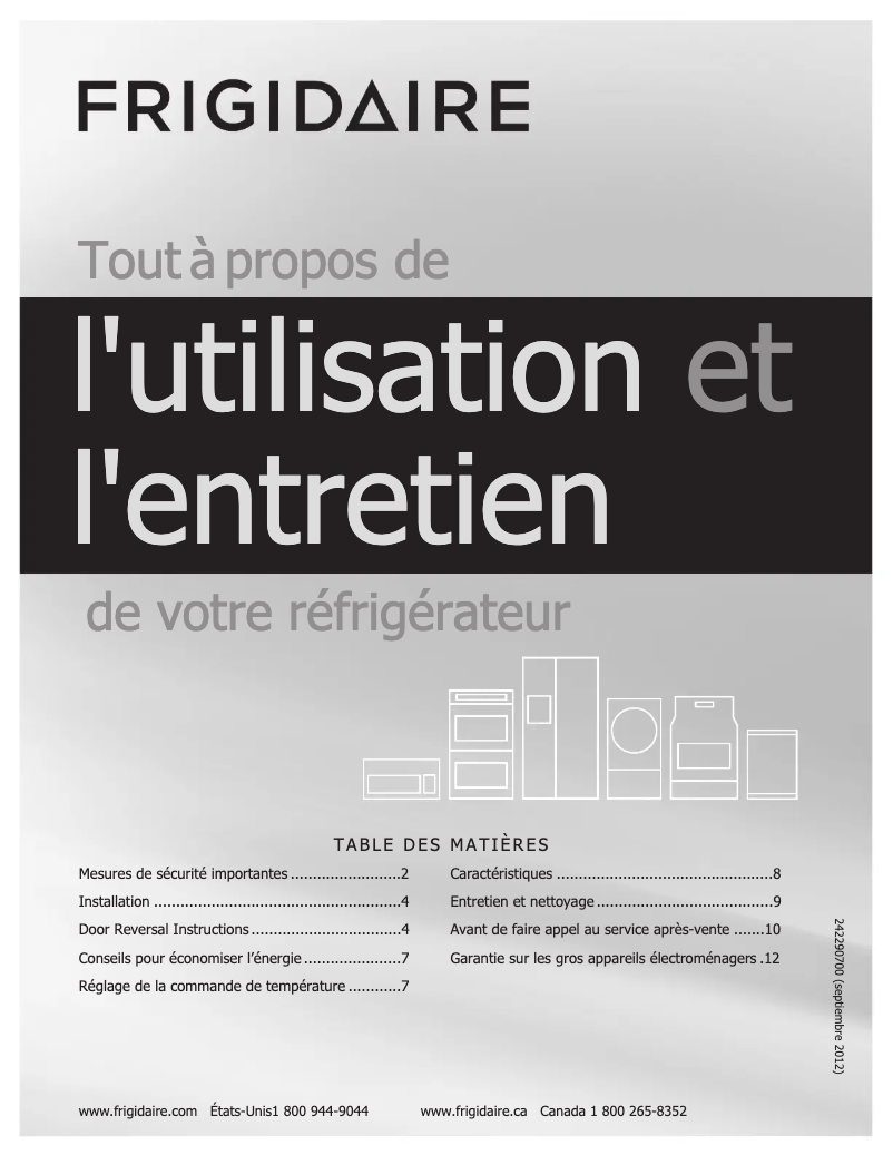 Page n°1 - Manuel utilisateur Frigidaire FFPT12F3NV