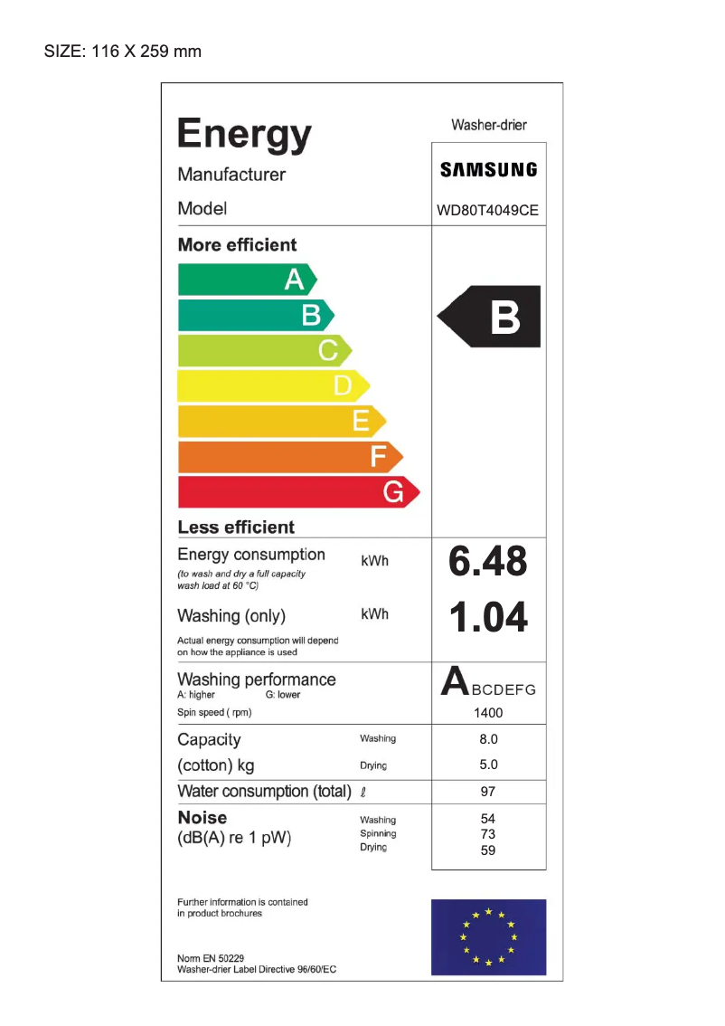 Page n°1 - Label énergétique Samsung WD80T4049CE