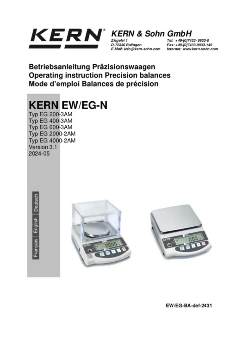 Page 1 de la notice Manuel utilisateur Kern EW 2200-2NM