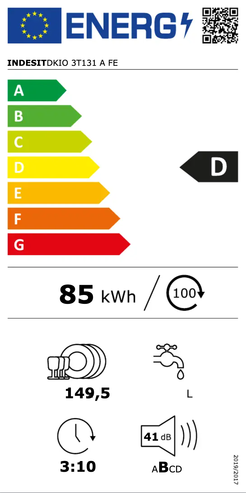 Page n°1 - Label énergétique Indesit DKIO 3T131 A FE