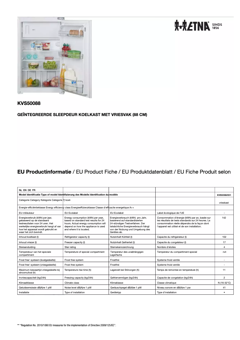 Page n°1 - Fiche technique Etna KVS50088