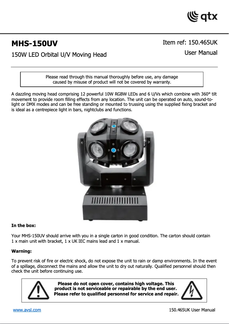 Page 1 de la notice Manuel utilisateur Qtx MHS-150UV