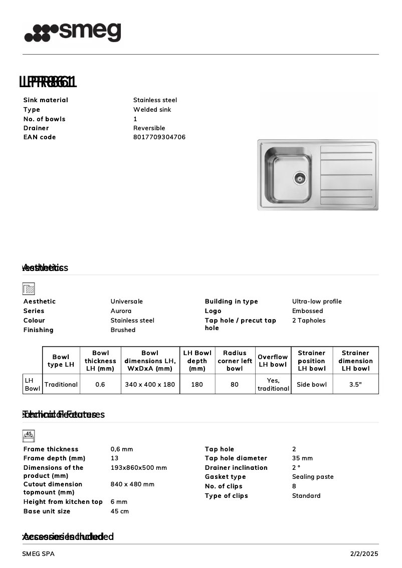 Page 1 de la notice Manuel utilisateur Smeg LPR861