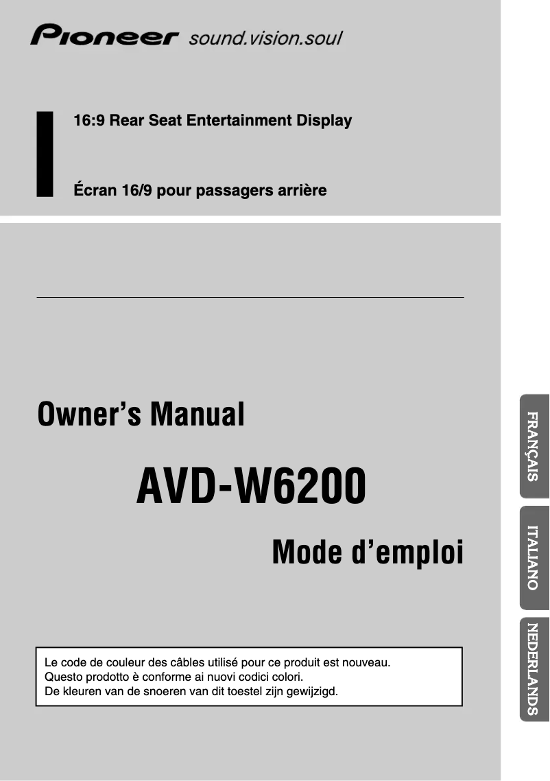Page 1 de la notice Manuel utilisateur Pioneer AVD-W6200