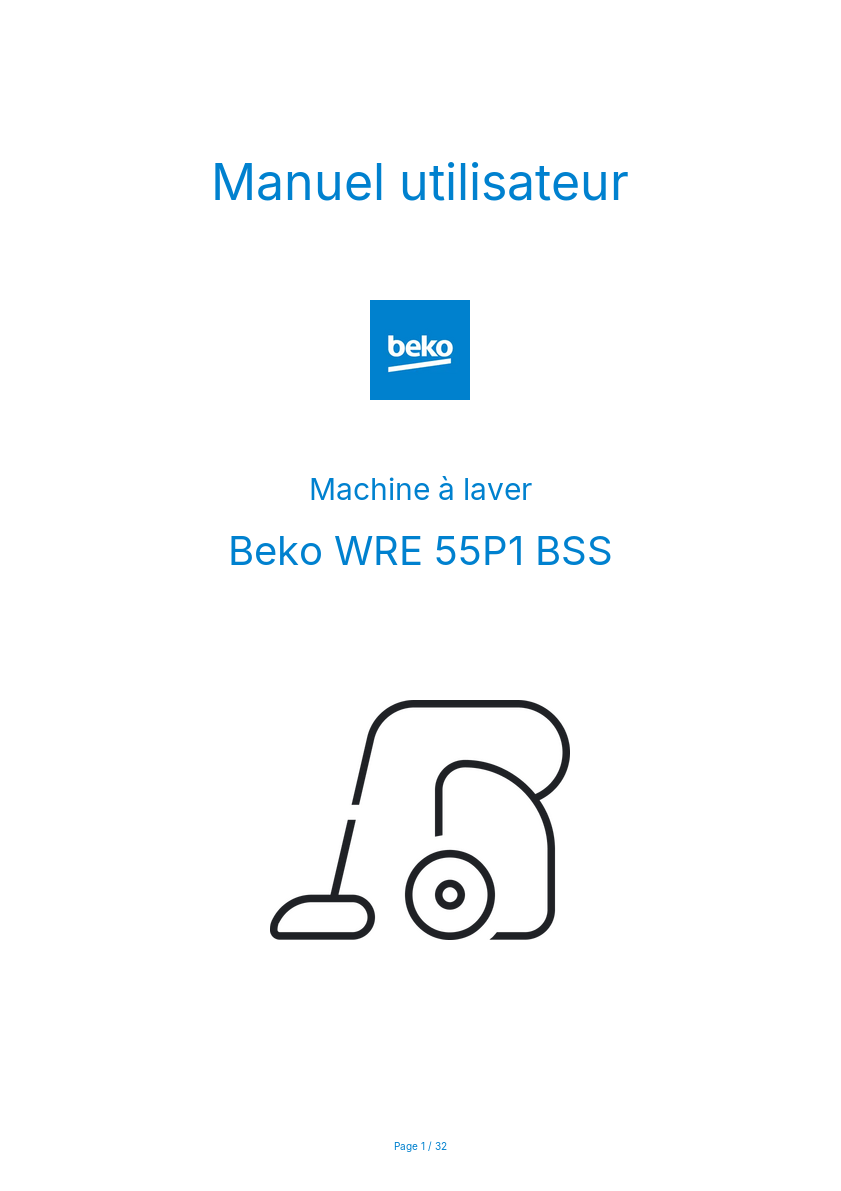 Page n°1 - Manuel utilisateur Beko WRE 55P1 BSS