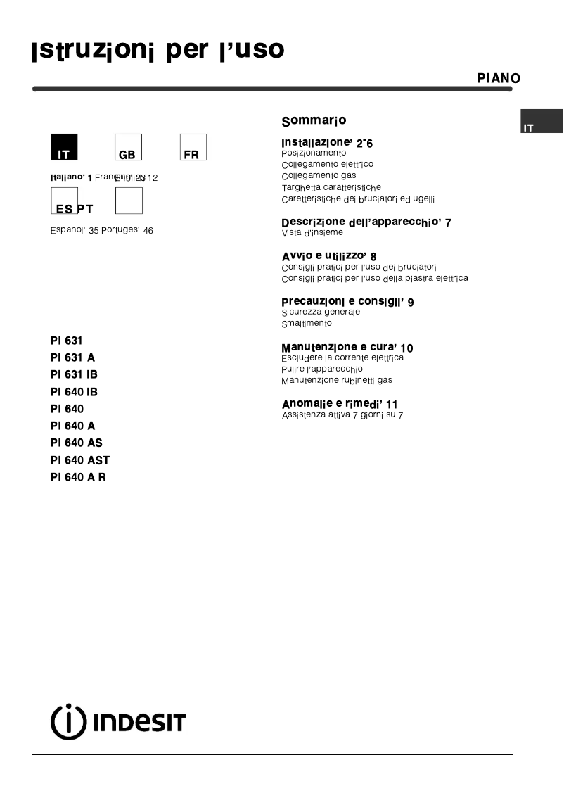 Page n°1 - Manuel utilisateur Indesit PI 640 AS (TF)