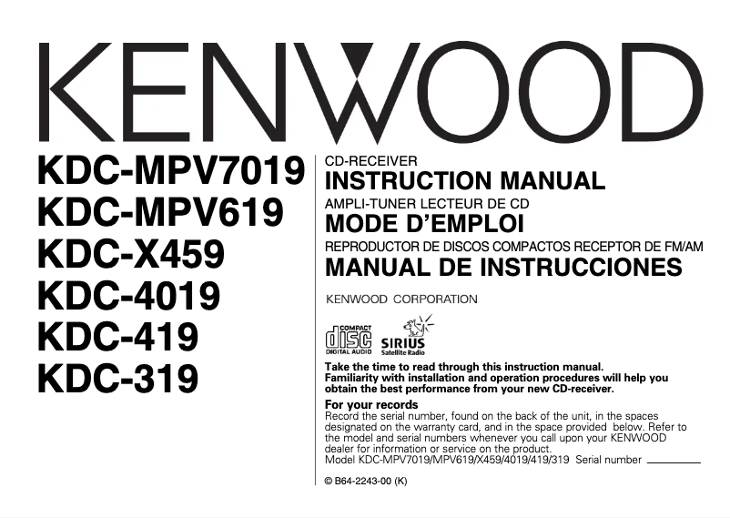 Page n°1 - Manuel utilisateur Kenwood KDC-MPV619