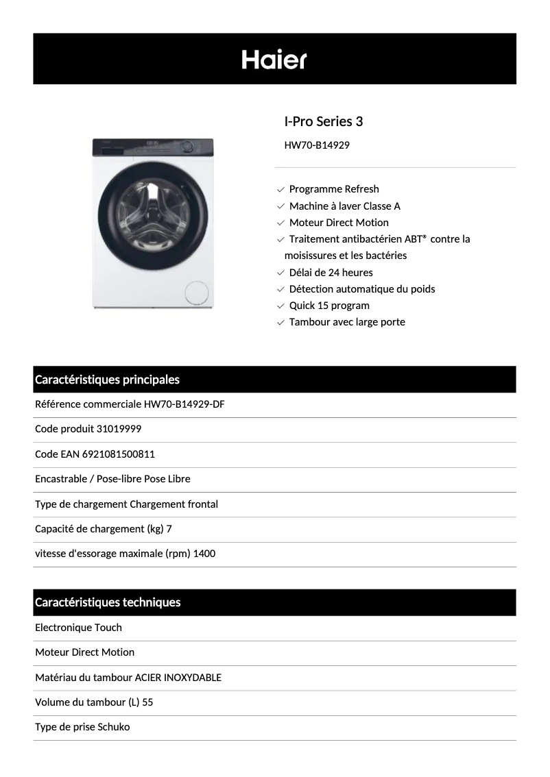 Image de la première page du manuel de l'appareil HW70-B14929