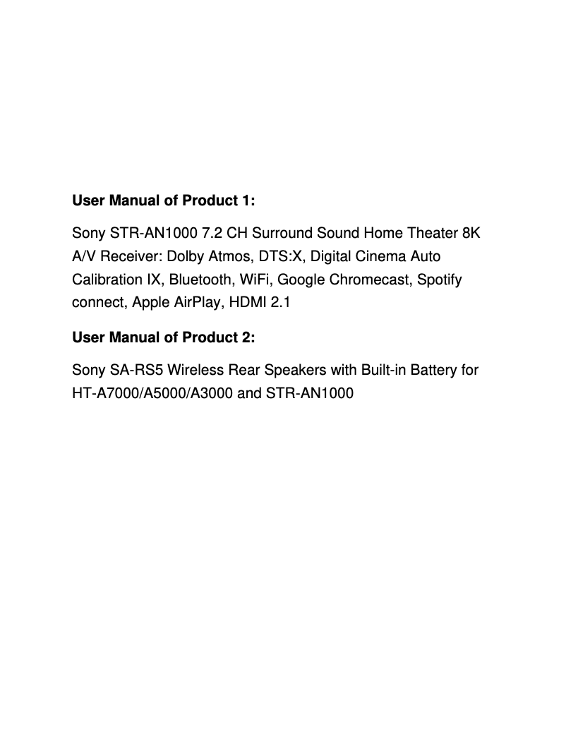 Imagen de la primera página del manual del dispositivo STR-AN1000