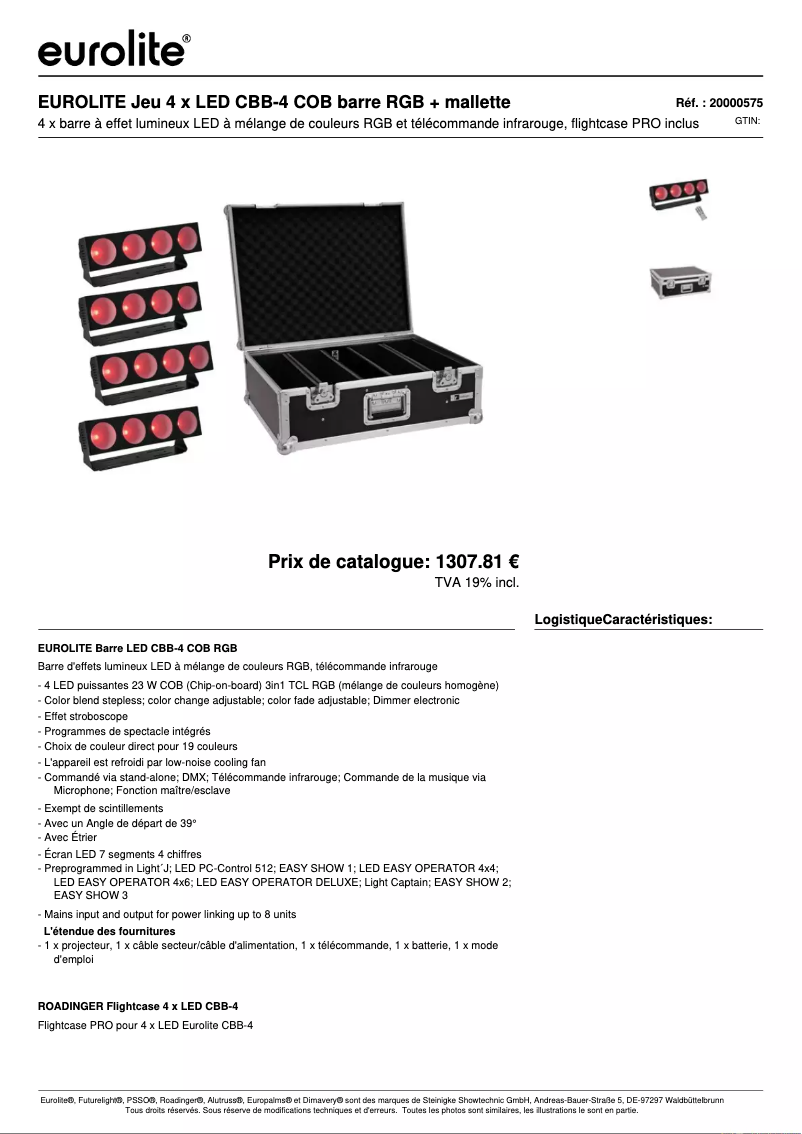 Page 1 of the manual Technical Sheet Eurolite LED CBB-4