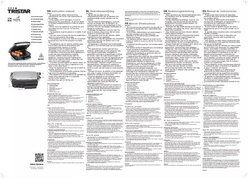 Page 1 de la notice Manuel utilisateur TriStar GR-2850