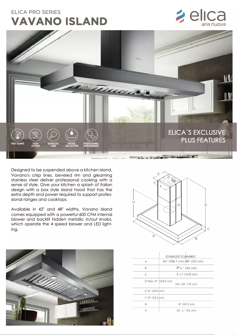 Page 1 de la notice Fiche technique Elica Vavano PRF0142551A