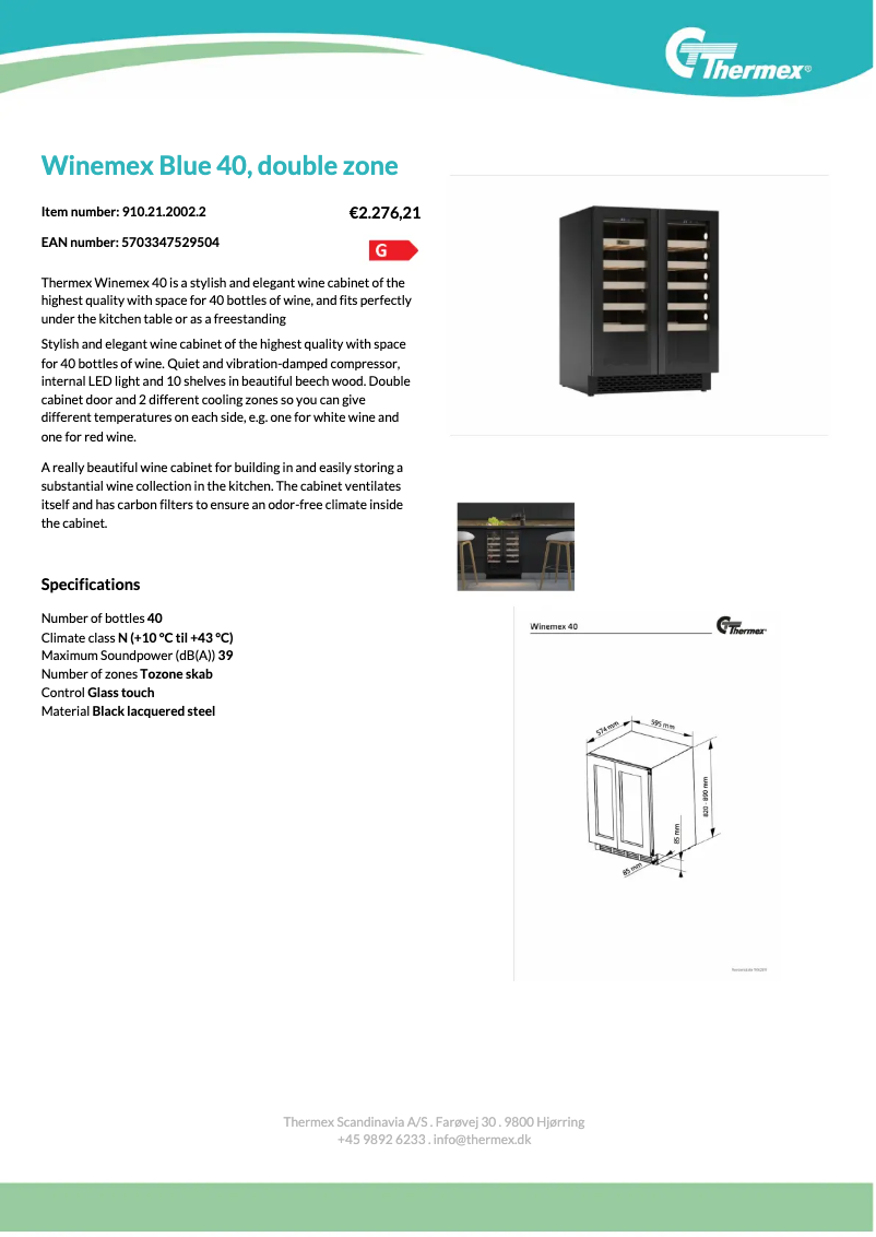 Page 1 de la notice Fiche technique Thermex Winemex Blue 40