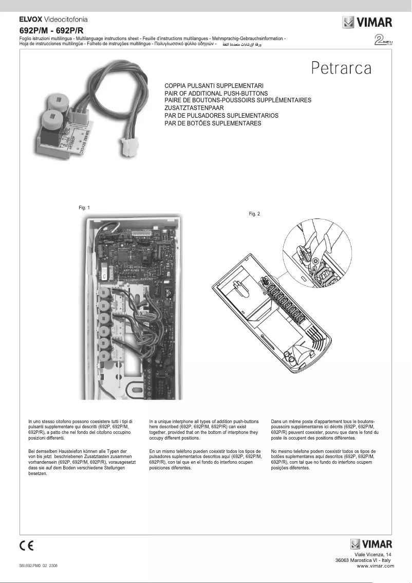 Page 1 de la notice Instructions / montage Vimar ELVOX 692P/R
