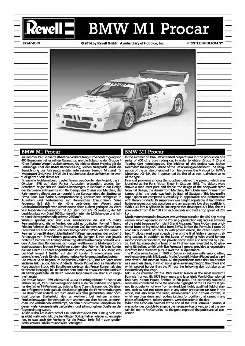 Page n°1 - Manuel utilisateur Revell BMW M1 Procar