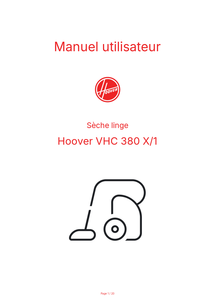 Page n°1 - Manuel utilisateur Hoover VHC 380 X/1