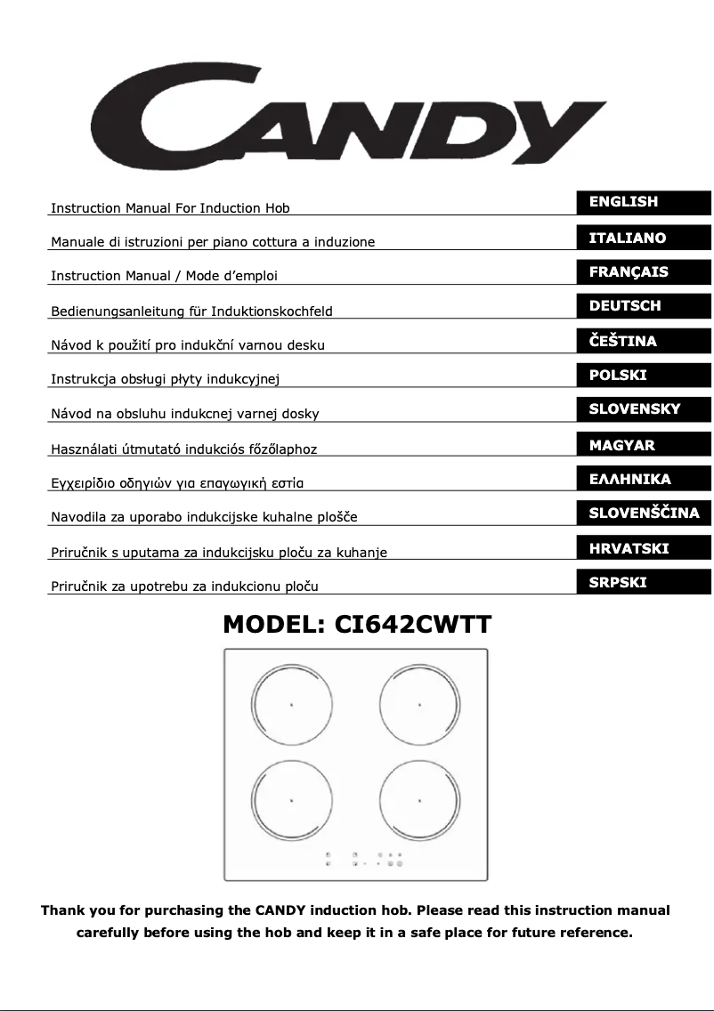 Page 1 de la notice Manuel utilisateur Candy CI642CWTT