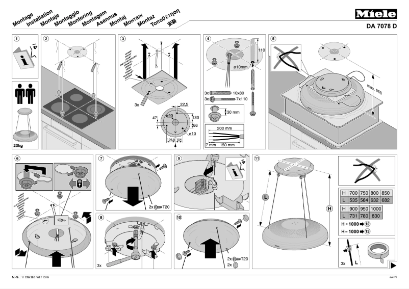 Page 1 de la notice Instructions / montage Miele DA 7078 D Aura 3.0