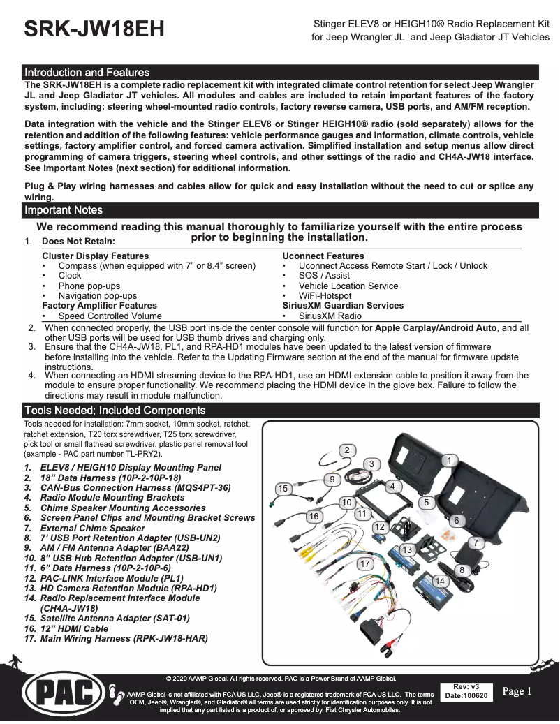Page n°1 - Guide d'installation Stinger SRK-JW18EH