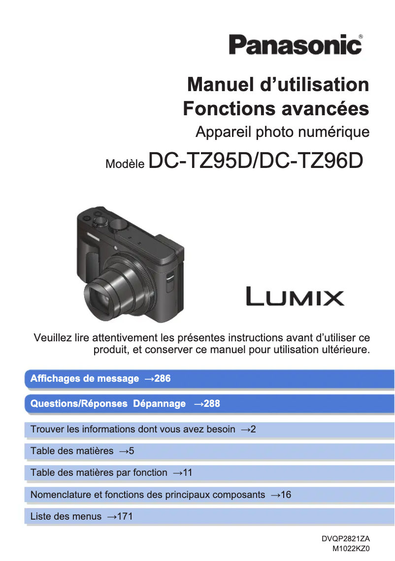 Page 1 de la notice Manuel utilisateur Panasonic Lumix DC-TZ96D