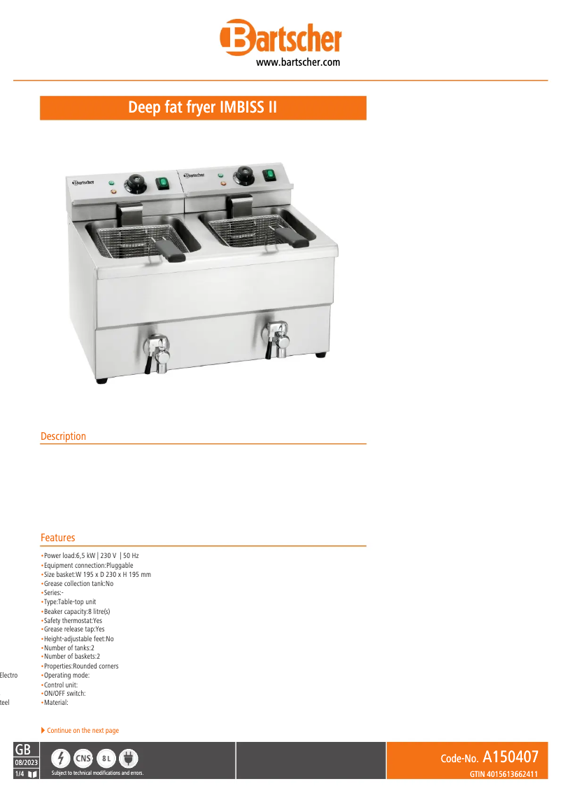 Image de la première page du manuel de l'appareil Imbiss II A150407