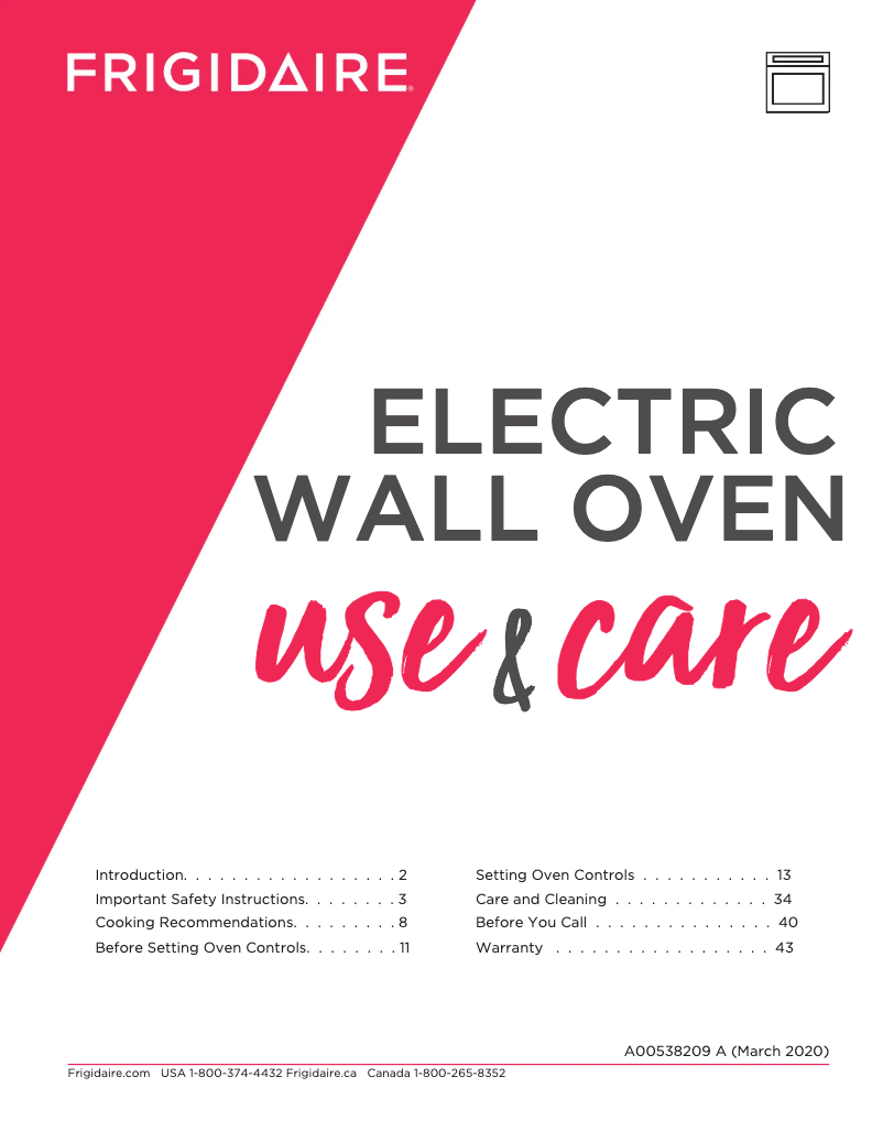 Page 1 de la notice Manuel d'utilisation et d'entretien Frigidaire FGEW3069UF